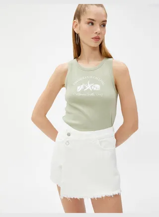 Cotton Pocket Button Detail Denim Skort