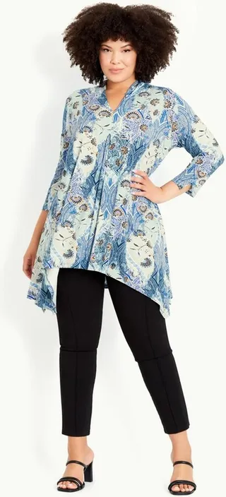 EVANS | Women's Plus Size Maria Print Tunic - blue - 16W