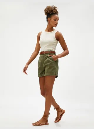 Belt Detail High Waist Mini Shorts