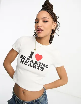 Stradivarius 'I heart' baby tee in white