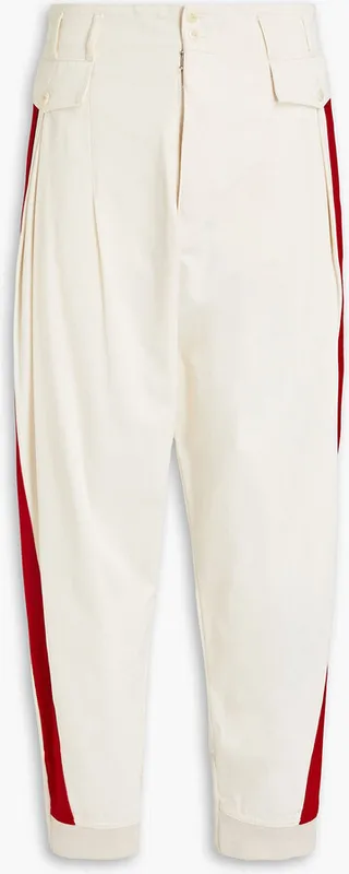 Pleated two-tone cotton-twill pants