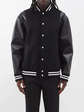 Logo-appliqué Wool Leather-trim Varsity Jacket
