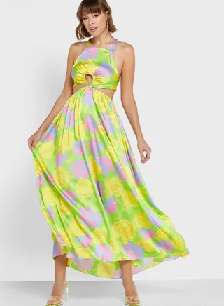 Printed Cut Out Detail Strappy Dress