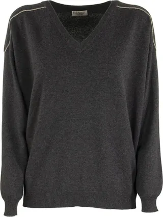 V-neck Sweater Cashmere Sweater With Shiny Shoulder Embroidery