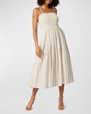 Lesse Diamond-Print Square-Neck Midi Dress