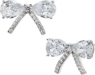 Sterling Silver Briolette Bow Cubic Zirconia Stud Earrings