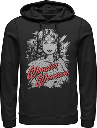 Men's Justice League Distressed Portrait Pull Over Hoodie - Black - 3X Large
