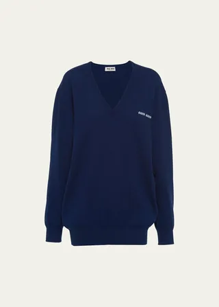Cashmere V-Neck Logo Sweater