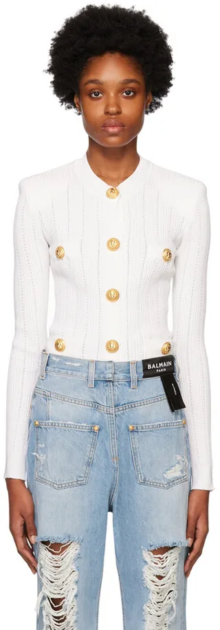 Balmain White Button Cardigan