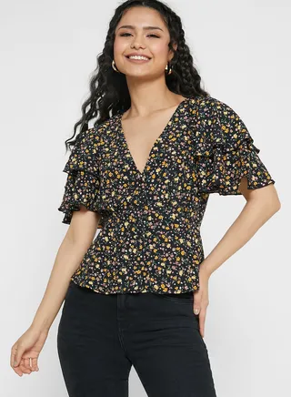 V-Neck Printed Blouse