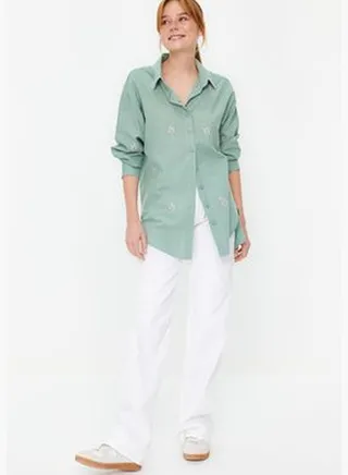 Khaki Embroidered Woven Shirt TWOSS22GO0246