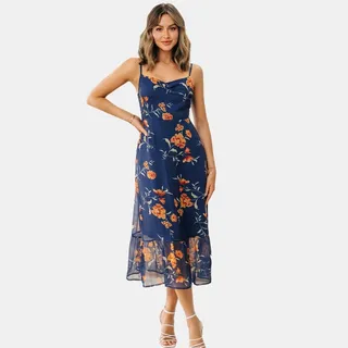 Women's Floral Ruffle Midi Slip Dress -Cupshe-L-Blue