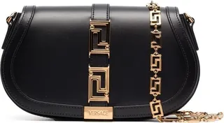 Black Greca Goddess Leather Shoulder Bag