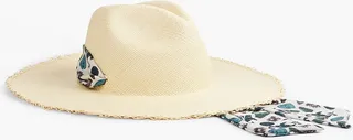 Printed crepe-trimmed straw sunhat