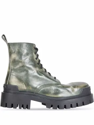 Strike leather lace-up boots