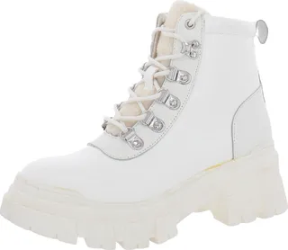 Loading Womens Leather Lugged Sole Combat & Lace-up Boots