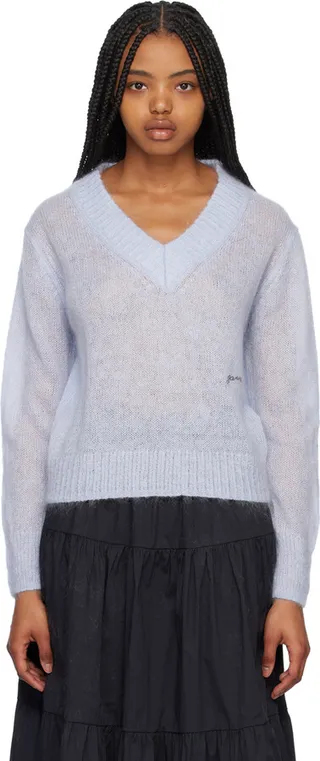 GANNI Blue V-Neck Sweater