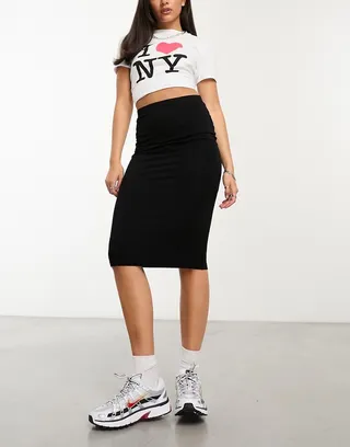 ASOS DESIGN jersey pencil midi skirt in black
