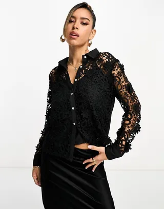 French Connection lace shirt in black - part of a set