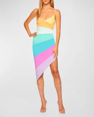 Rainbow String Asymmetric Midi Bodycon Dress