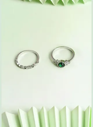 Pack of 2 Silver Plated Designer Stone Ring