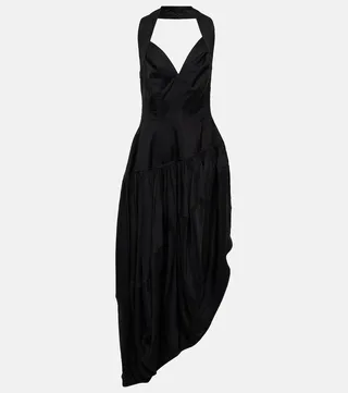 Asymmetric halterneck midi dress