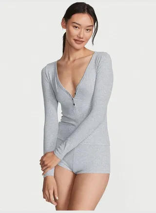 Ribbed Modal Henley Short Pajama Set