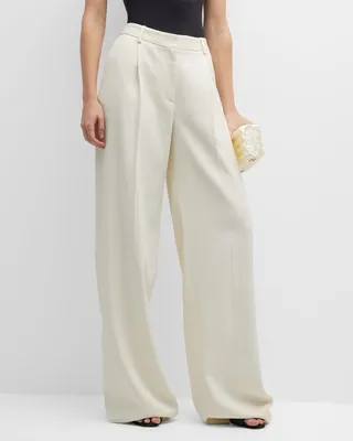 Dale Pleated Wide-Leg Crepe Pants