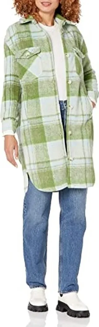 [BLANKNYC] Womens Plaid Shirt Jacket Shacket