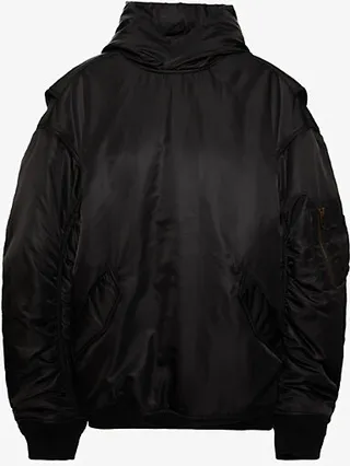 Womens Black Oversized Logo-embroidered hell Jacket