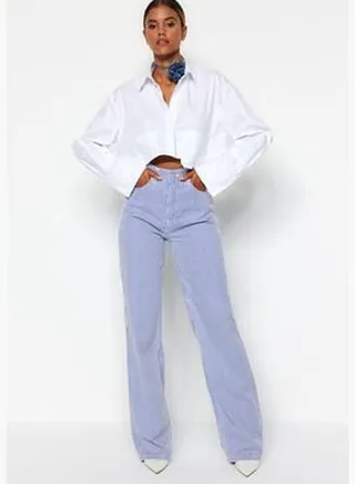 Multicolored Striped High Waist Wide Leg Jeans TWOSS23JE00246