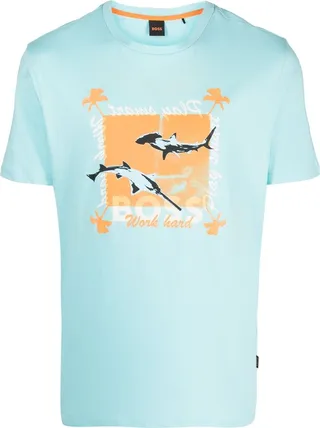 shark-print cotton T-shirt