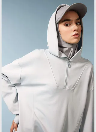 Woman Long Fit Hooded Long Sleeve Knitted Sweatshirt