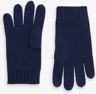 Mens Hunter Navy Logo-embroidered Merino-wool Knit Gloves