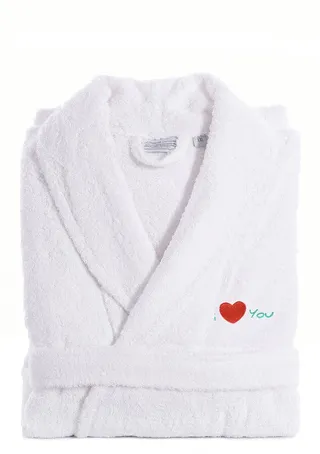 'I Love You' Embroidered White Terry Bathrobe