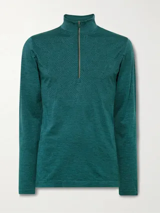 Metal Vent Slim-Fit Mesh and Stretch-Jersey Half-Zip Top