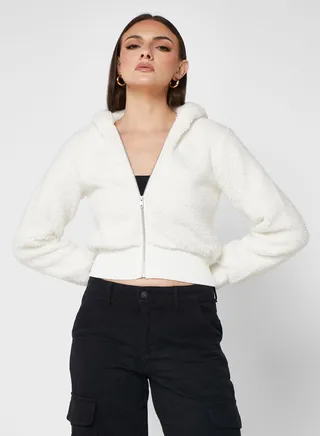 Zip Fur Detail Hoodie