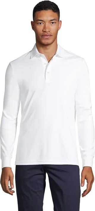 Lands' End Men's Long Sleeve Super Soft Supima Polo Shirt - Medium - White