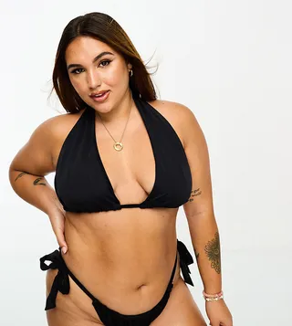 ASOS DESIGN Curve mix and match high triangle bikini top in black