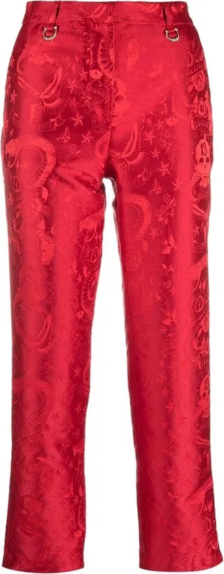 Pattern-Jacquard Cropped Trousers