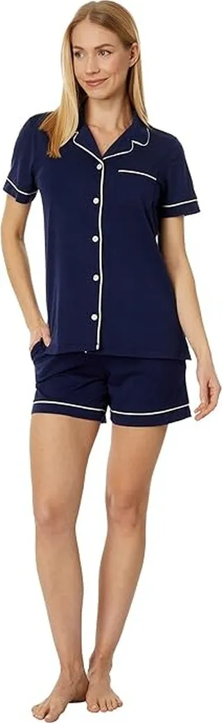 L.L.Bean Super Soft Shrink-Free Shorts Set (Bright Navy) Women's Pajama Sets