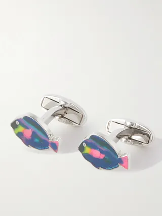 Tropical Fish Silver-Tone and Enamel Cufflinks