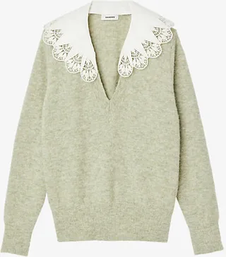 Womens Verts Lena Poplin-collar V-neck Wool and Alpaca-blend Sweater
