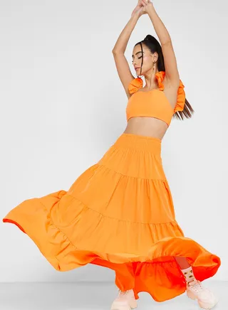 Ruffle Sleeve Top & Skirt Set