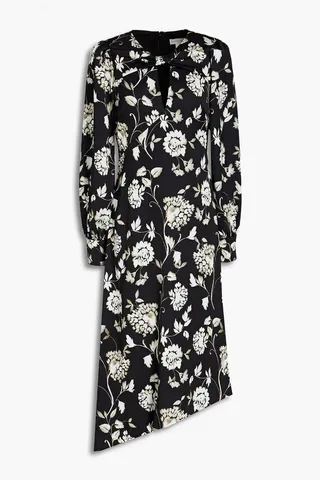 Knotted floral-print satin midi dress