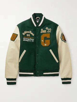 The Albany Ben Appliquéd Wool-Blend and Leather Bomber Jacket