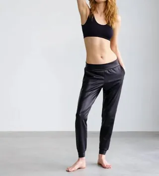 Faux Leather Jogger in Black