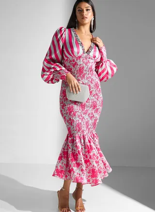 Balloon Sleeve Tiered Hem Dress