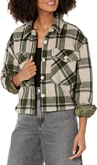 [BLANKNYC] Womens Luxury Clothing Plaid Shirt Jacket