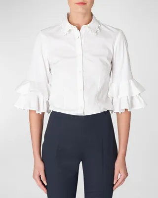 Button-Front Shirt with Ruffle Trim